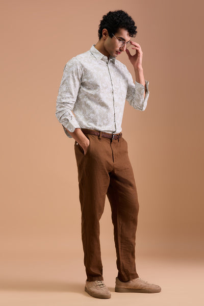STELLAN MENS PREMIUM COTTON BEIGE PRINTED CASUAL SLIM FIT SHIRT