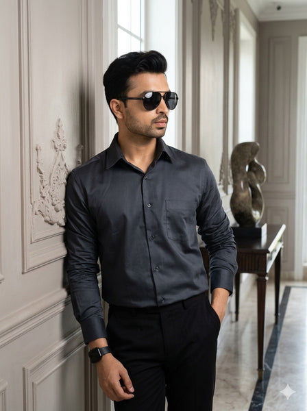 CASPIAN PREMIUM GIZA COTTON SATIN SMART CASUAL REGULAR FIT SHIRT