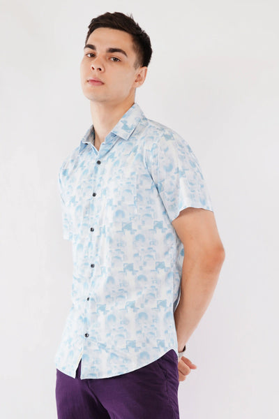 COVE SKY BLUE SLIM FIT HALF SLEEVE PRINTED SHIRT