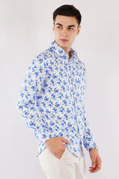 AELIO BLUE FLORAL SLIM FIT PRINTED FULL SLEEVE SHIRT