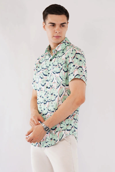 ELLIS GREEN SLIM FIT PRINTED HALF SLEEVE SHIRT