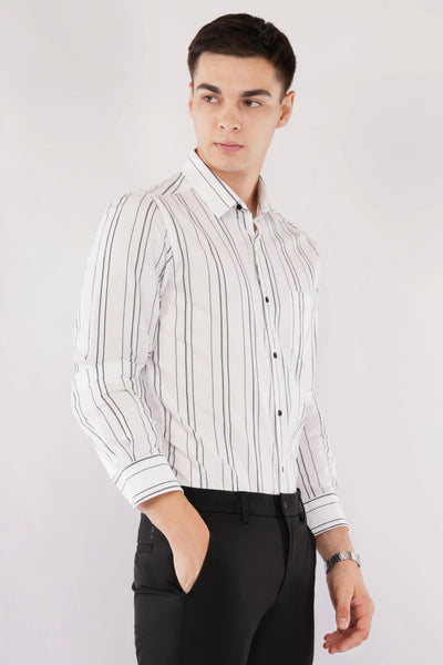 VANCE WHITE STRIPE SLIM FIT FULL SLEEVE SHIRT
