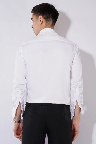 EAMON SILKY WHITE STRIPED SLIM FIT FULL SLEEVE SHIRT