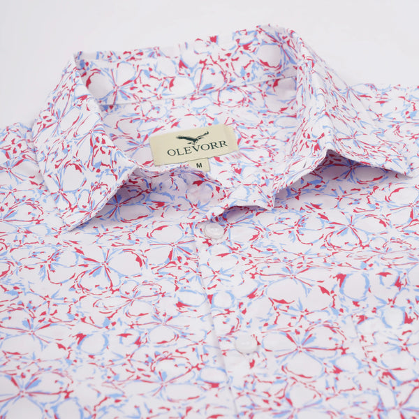 JACE SOFT RED SLIM FIT PRINTED FULL SLEEVE SHIRT