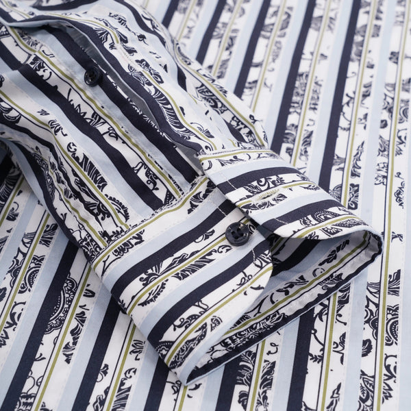 THERON WHITE NAVY SOFT SLIM FIT PRINTED FULL SLEEVE SHIRT