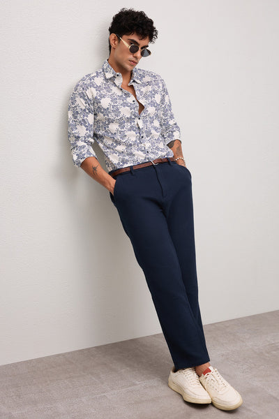 LIDO MEN PREMIUM COTTON BLUE PRINTED CASUAL SLIM FIT SHIRT