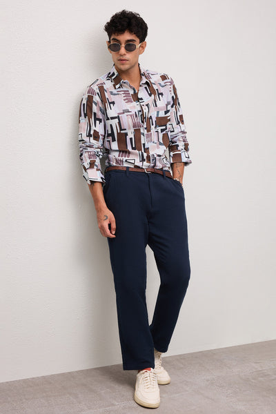 AMALFI MENS PREMIUM COTTON LINEN BLEND MULTICOLOR CONTEMPRORY PRINT SLIM FIT SHIRT