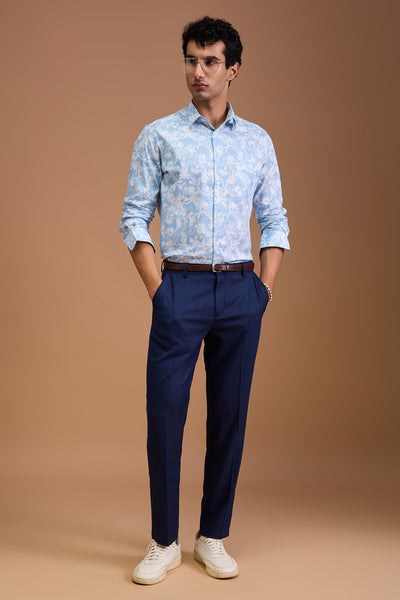 FUJI MENS PREMIUM COTTON SKY BLUE PRINTED CASUAL SLIM FIT SHIRT