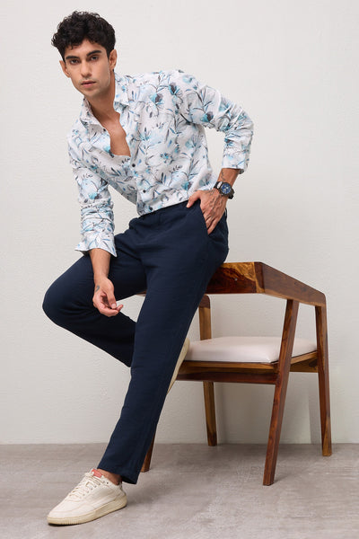 ALGHERO MENS PREMIUM COTTON BLUE PRINTED CASUAL SLIM FIT SHIRT
