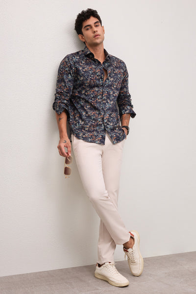 JASPER MENS PREMIUM COTTON NAVY MULTICOLOR PRINTED CASUAL SLIM FIT SHIRT
