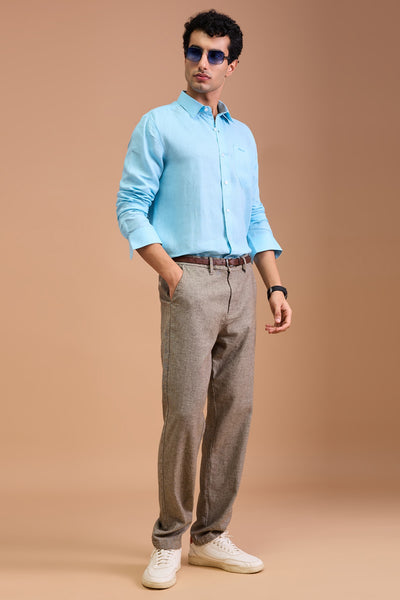 ARLO MENS LUXURY IRISH LINEN LIGHT BLUE SOLID REGULAR FIT SHIRT