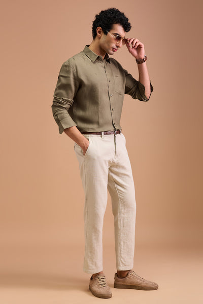 RIVA MENS LUXURY IRISH LINEN SAND SOLID REGULAR FIT SHIRT