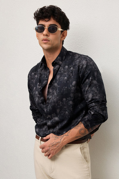 MOJAVE MENS PREMIUM COTTON BLACK PRINTED CASUAL SLIM FIT SHIRT
