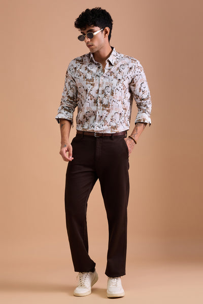 MERLOT MENS PREMIUM COTTON BEIGE CASUAL SLIM FIT SHIRT