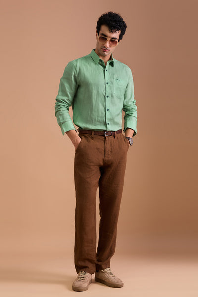 CERVO MENS LUXURY IRISH LINEN MINT GREEN SOLID REGULAR FIT SHIRT
