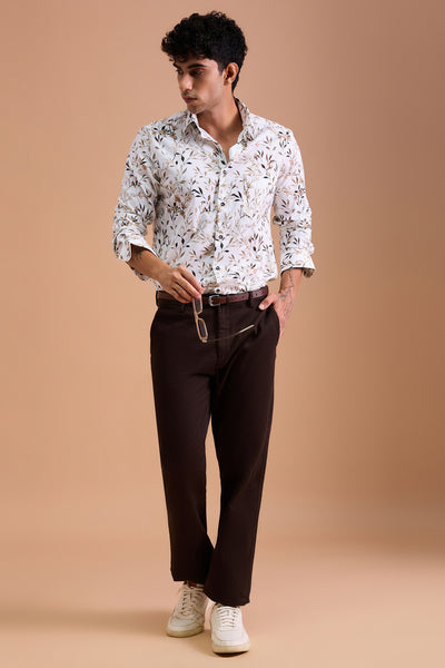 AVEL MEN PREMIUM COTTON BEIGE PRINTED CASUAL SLIM FIT SHIRT