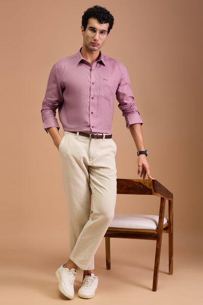 ELYSIAN MENS LUXURY IRISH LINEN ROSE PINK SOLID REGULAR FT SHIRT