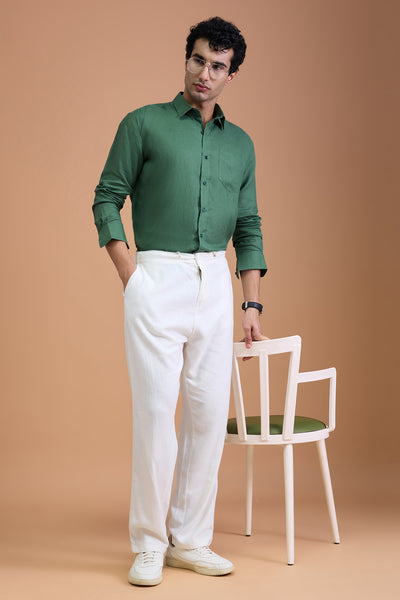 NILO MENS LUXURY IRISH LINEN SAGE GREEN SOLID REGULAR FIT SHIRT