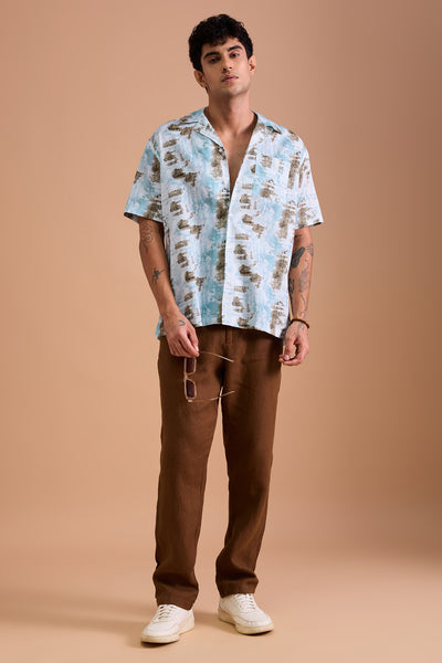 ATHOS MENS PREMIUM COTTON BLEND PRINTED CASUAL RELAXED FIT CUBAN SHIRT