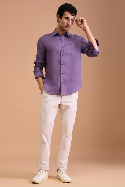 BRUME MENS LUXURY IRISH LINEN LAVENDER SOLID REGULAR FIT SHIRT