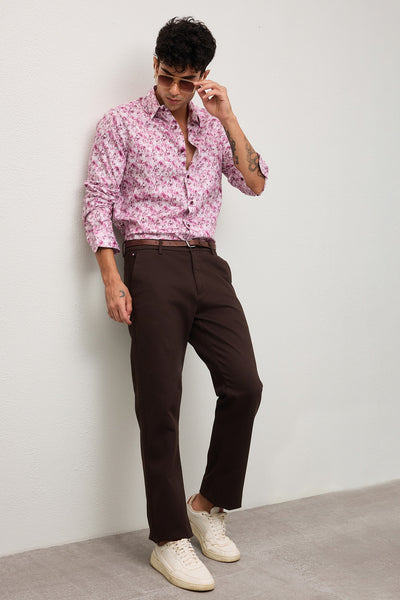 VALE MENS PREMIUM COTTON PINK PRINTED CASUAL SLIM FIT SHIRT