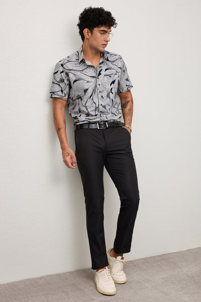 CARMELLO MENS PREMIUM BLACK PRINTED CASUAL REGULAR FIT SHIRT