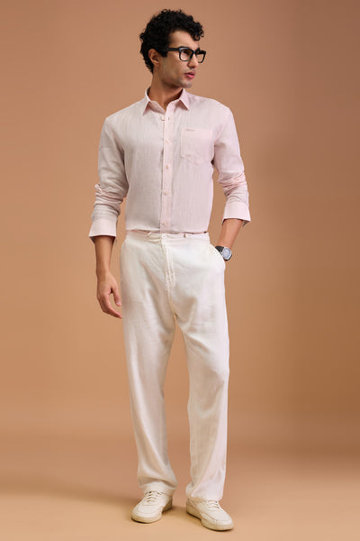 VERO MENS LUXURY IRISH LINEN PASTEL PINK SOLID REGULAR FIT SHIRT