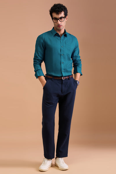 EMORY MENS LUXURY IRISH LINEN VIBRANT BLUE SOLID REGULAR FIT SHIRT