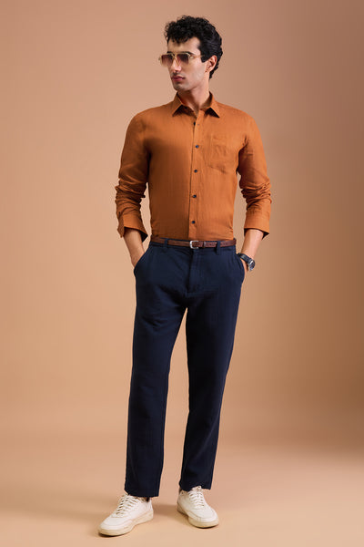 ALBA MENS LUXURY IRISH LINEN RUSTIC AMBER SOLID REGULAR FIT SHIRT
