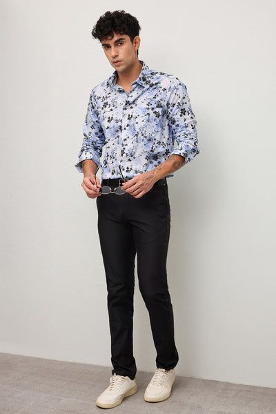 NOUVEAU MENS PREMIUM COTTON BLACK PRINTED CASUAL SLIM FIT SHIRT
